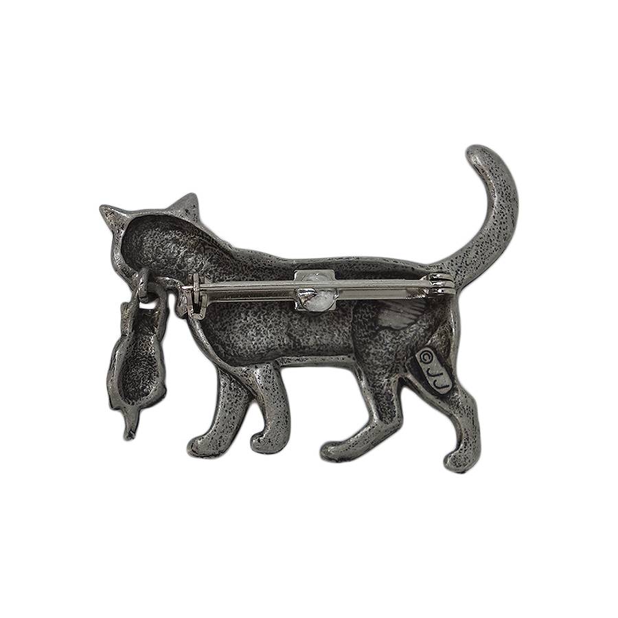 子猫を咥えた親猫 ブローチ JONETTE JEWELRY