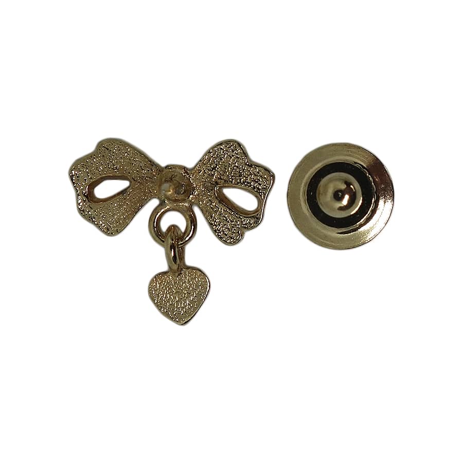 リボン ハート ピンズ 金色 留め具付き