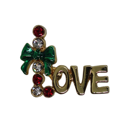 LOVE ピンズ ラインストーン 留め具付き クリスマスカラー