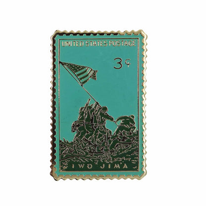 硫黄島 US 3c 切手型 ピンズ IWO JIMA 留め具付き