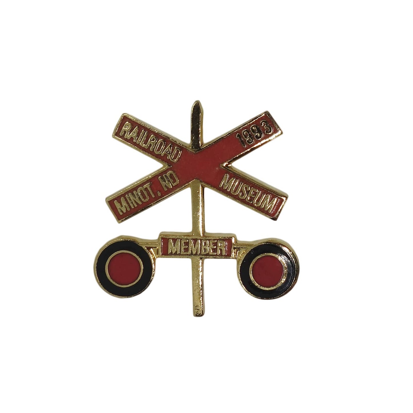 RAILROAD MUSEUM ピンズ レイルロードサイン 留め具付き 踏切信号