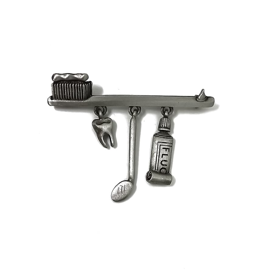JONETTE JEWELRY　歯ブラシ ブローチ レトロ ビンテージ ピューター