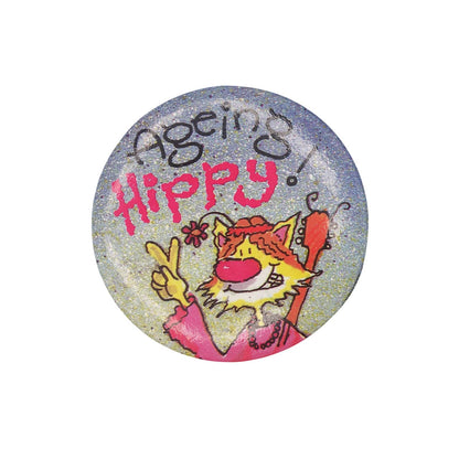 Ageing! Hippy 缶バッジ バッチ ファンキーな猫