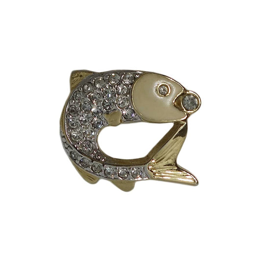 魚 ピンズ 金色 ラインストーン 留め具付き