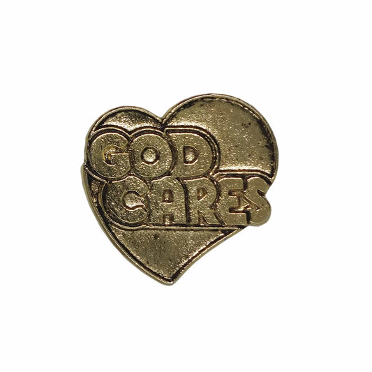 GOD CARES ハート ピンズ 金色 留め具付き