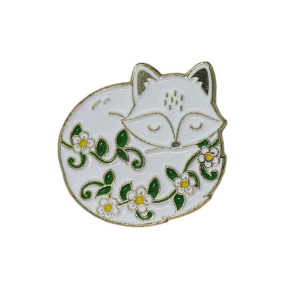 キツネ 花 ピンズ 留め具付き