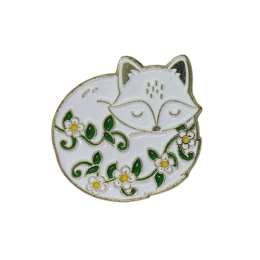 キツネ 花 ピンズ 留め具付き