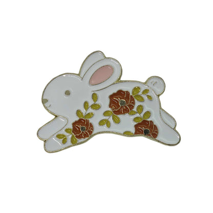 ウサギ 花 ピンズ 留め具付き