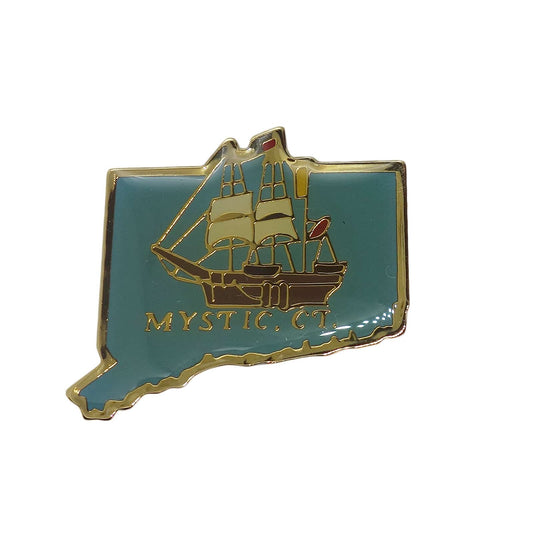 MYSTIC,CT. ミスティック ピンズ コネチカット州 地図型 留め具付き