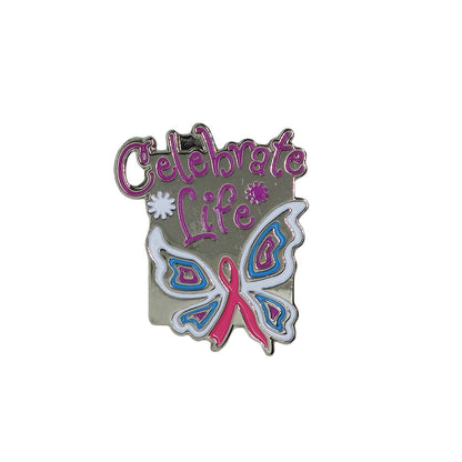 Celebrate Life ピンクリボンの蝶 ピンズ 留め具付き