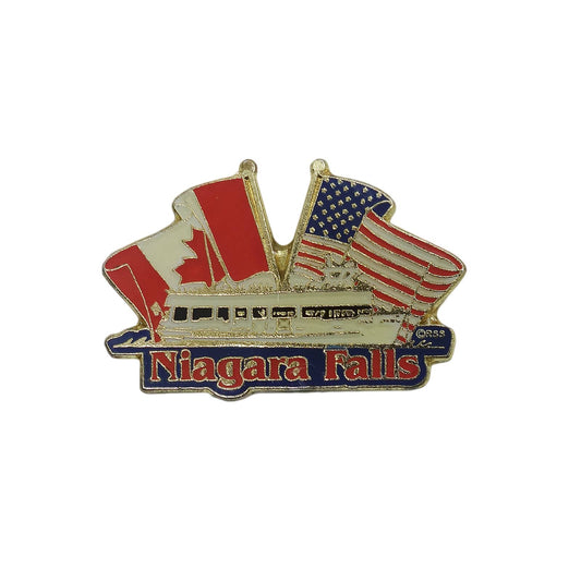 NIAGARA FALLS 遊覧船 ピンズ カナダ国旗 × 星条旗 留め具付き