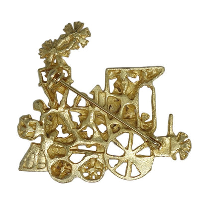 花 列車 ブローチ 金色