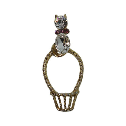 ラインストーンの猫 バスケット ピンズ 籠 留め具付き