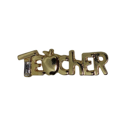 TEACHER ピンズ 金色 ラインストーン 林檎