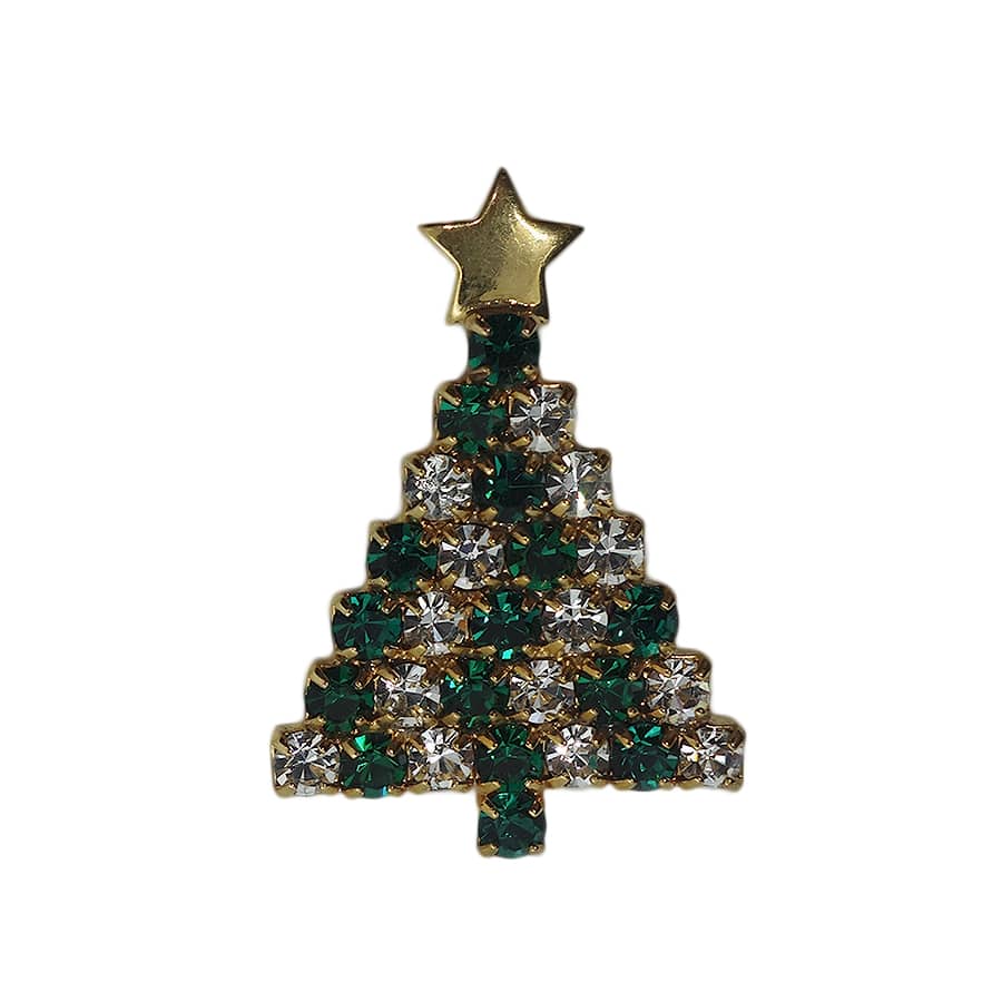 クリスマスツリー ピンズ 木 ラインストーン 留め具付き