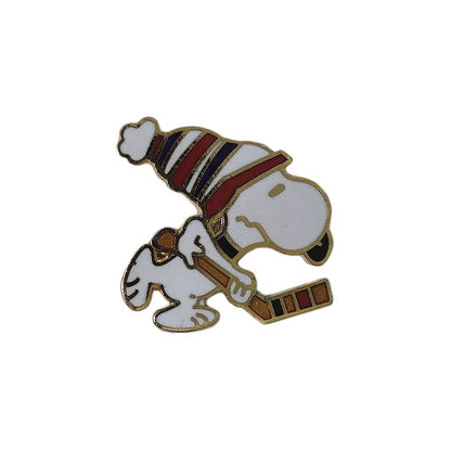 アイスホッケーをするスヌーピー ピンズ キャラクター 留め具付き