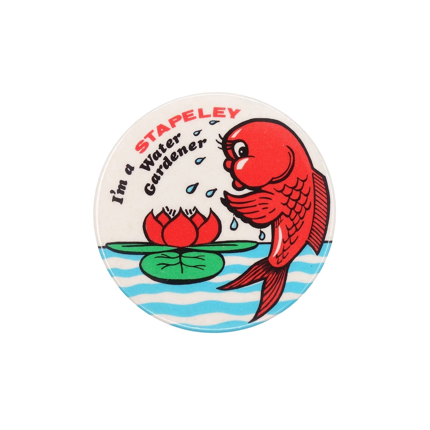 I'm a STAPELEY Water Gardener 缶バッジ バッチ 魚 睡蓮