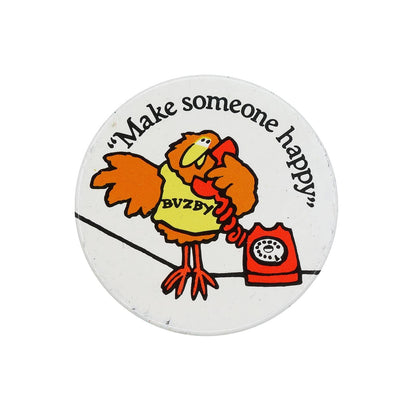 Make someone happy バズビー 缶バッジ バッチ 受話器を抱える鳥