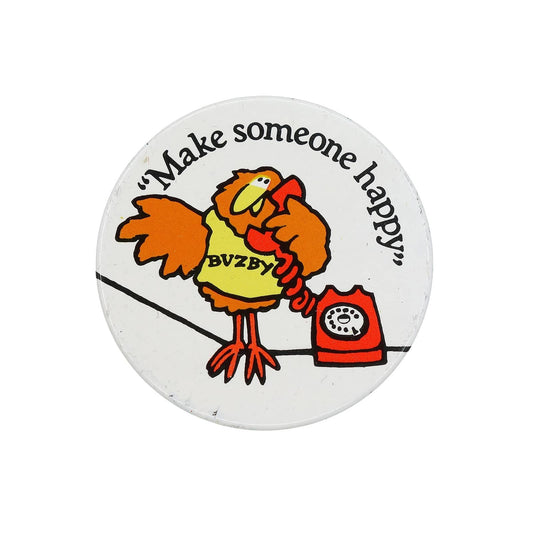 Make someone happy バズビー 缶バッジ バッチ 受話器を抱える鳥