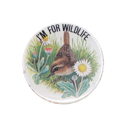 I'M FOR WILDLIFE ミソサザイ 鳥 缶バッジ バッチ