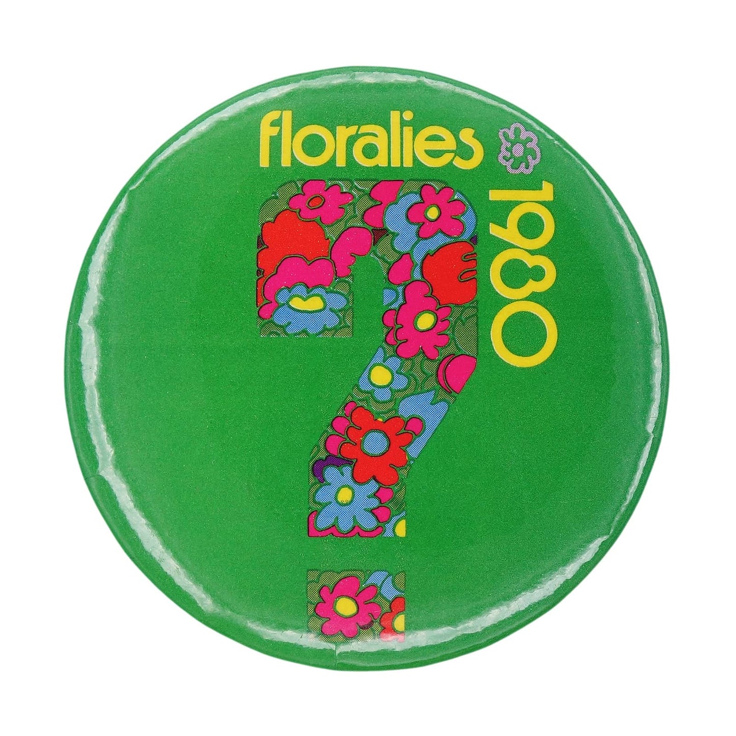 floralies 1980 缶バッジ 花の？マーク 缶バッチ