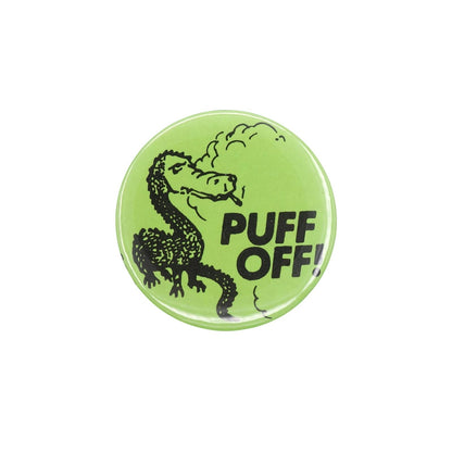 PUFF OFF! 缶バッジ 缶バッチ 煙草を吸うドラゴン レトロ