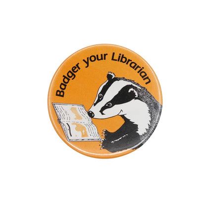 Badger your Librarian 缶バッジ ビンテージ 缶バッチ レトロ アナグマと本