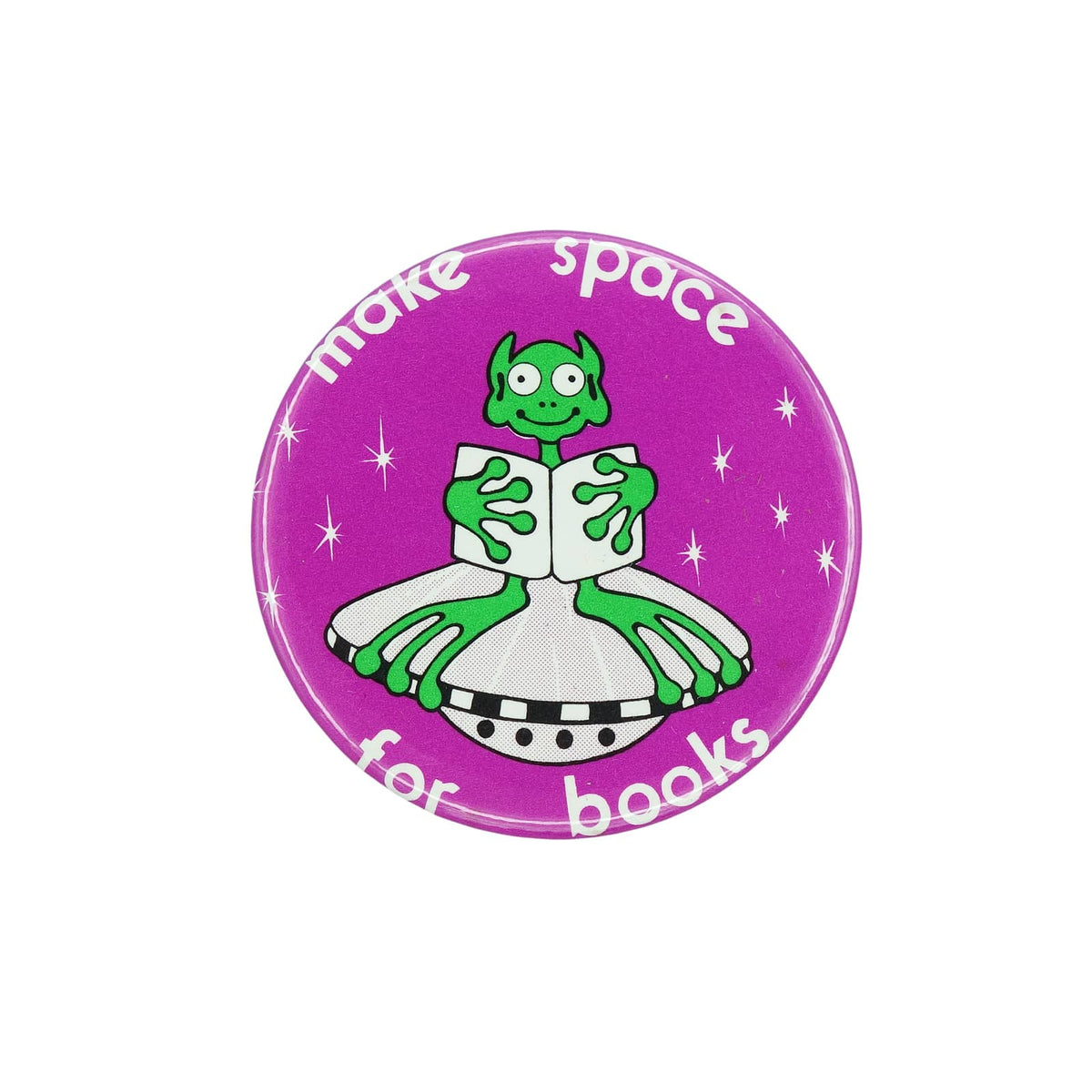 make space for books 缶バッジ バッチ 読書をする宇宙人