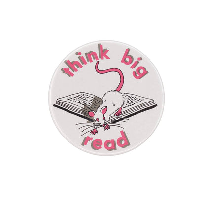 think big read 缶バッジ 缶バッチ 本の上にネズミ レトロ