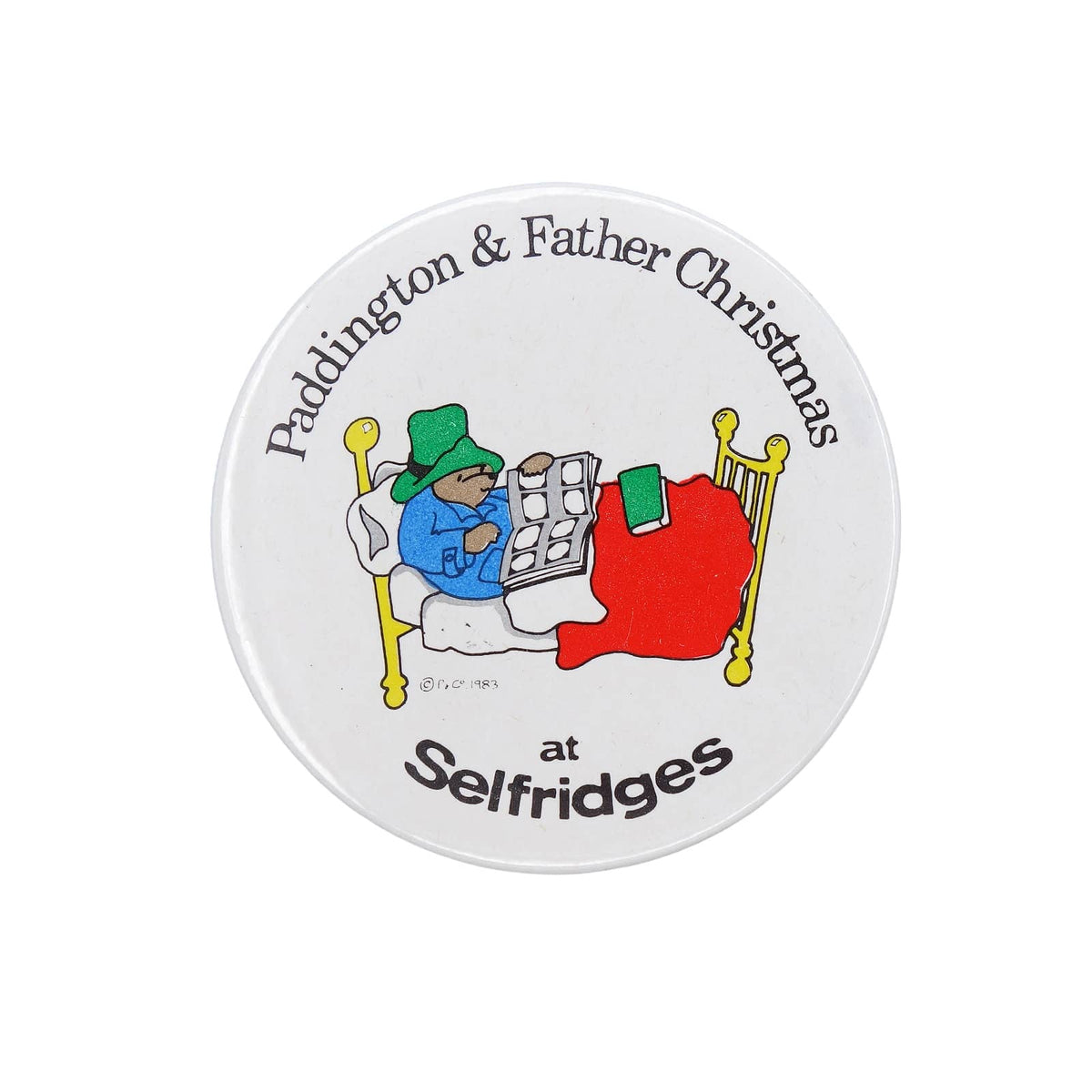 英国百貨店 Selfridges くまのパディントン Paddington ビンテージ 缶バッジ バッチ 1983年