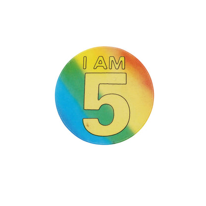 I AM 5 缶バッジ 缶バッチ 5歳 誕生日 レインボーカラー
