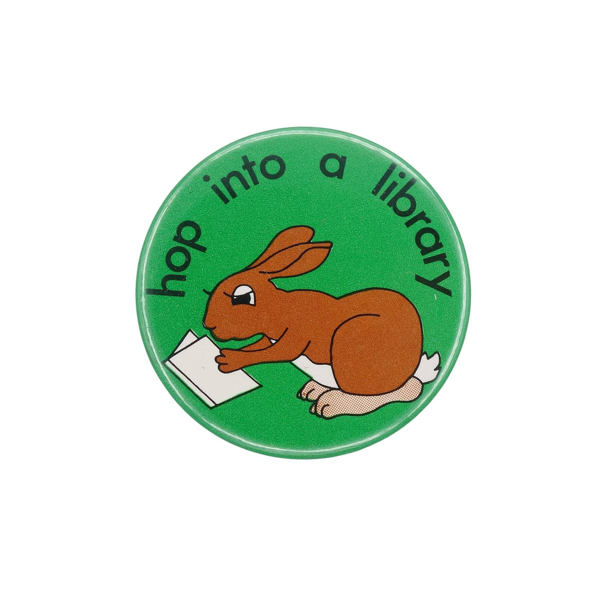 本を読むウサギ 缶バッジ ビンテージ 缶バッチ hop into a library