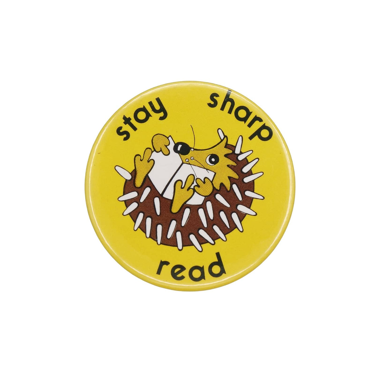 本を読む ハリネズミ ビンテージ 缶バッジ レトロ バッチ stay sharp read