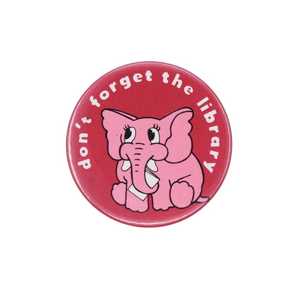 本を抱える象 ヴィンテージ 缶バッジ don't forget the library レトロ 動物 バッチ