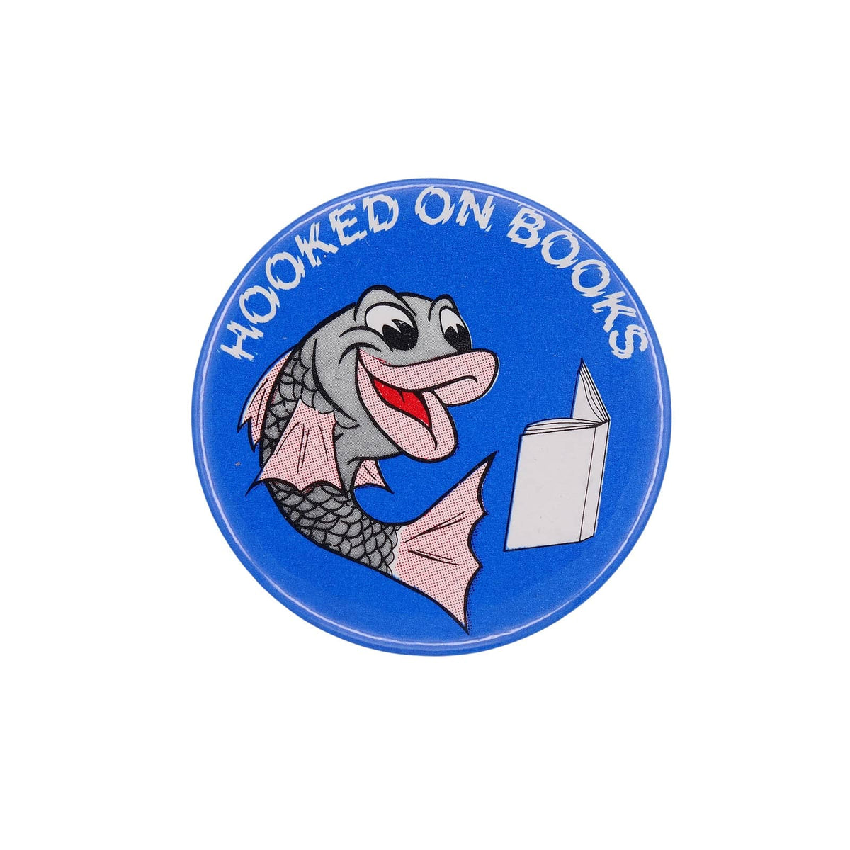 本を読む 魚 ヴィンテージ 缶バッジ バッチ HOOKED ON BOOKS