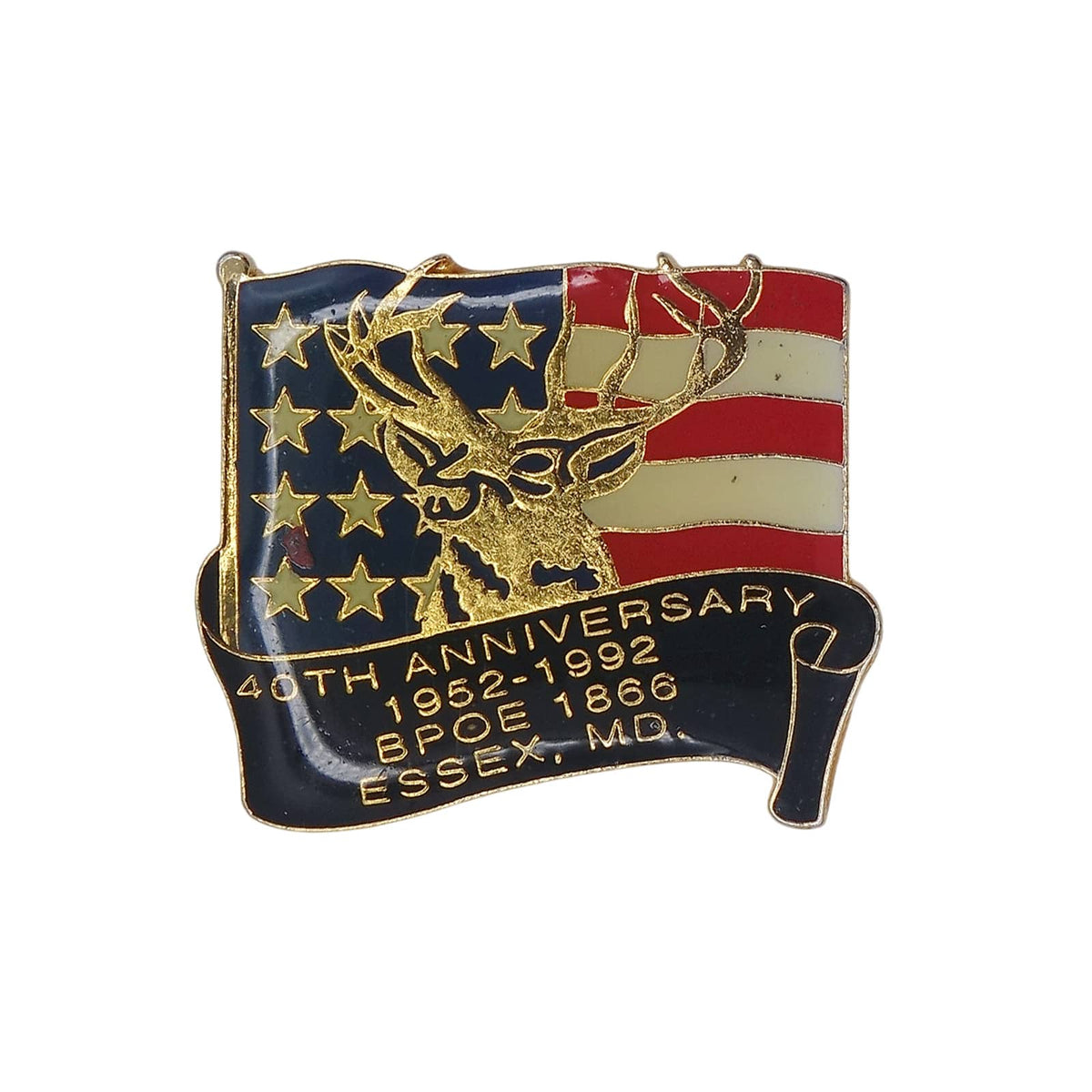 BPOE エルクス慈善保護団体 Essex Elks Lodge #1866 ピンズ 1992年 ヴィンテージ ピンバッチ 鹿 星条旗