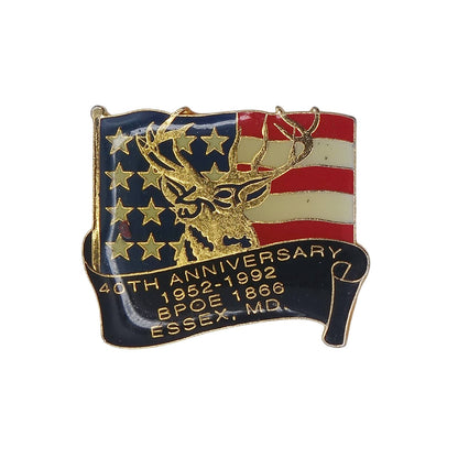 BPOE エルクス慈善保護団体 Essex Elks Lodge #1866 ピンズ 1992年 ヴィンテージ ピンバッチ 鹿 星条旗