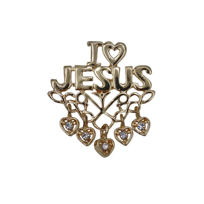 I LOVE JESUS ピンズ ハート キリスト ジーザス アクセサリー ラインストーン装飾 ピンバッチ