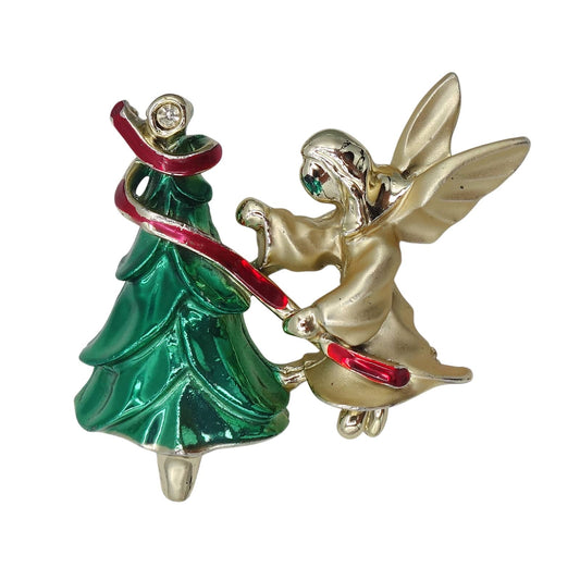 Gigi Giusti クリスマス ツリーと天使 レトロ ピンズ エンジェル アクセサリー ピンバッチ