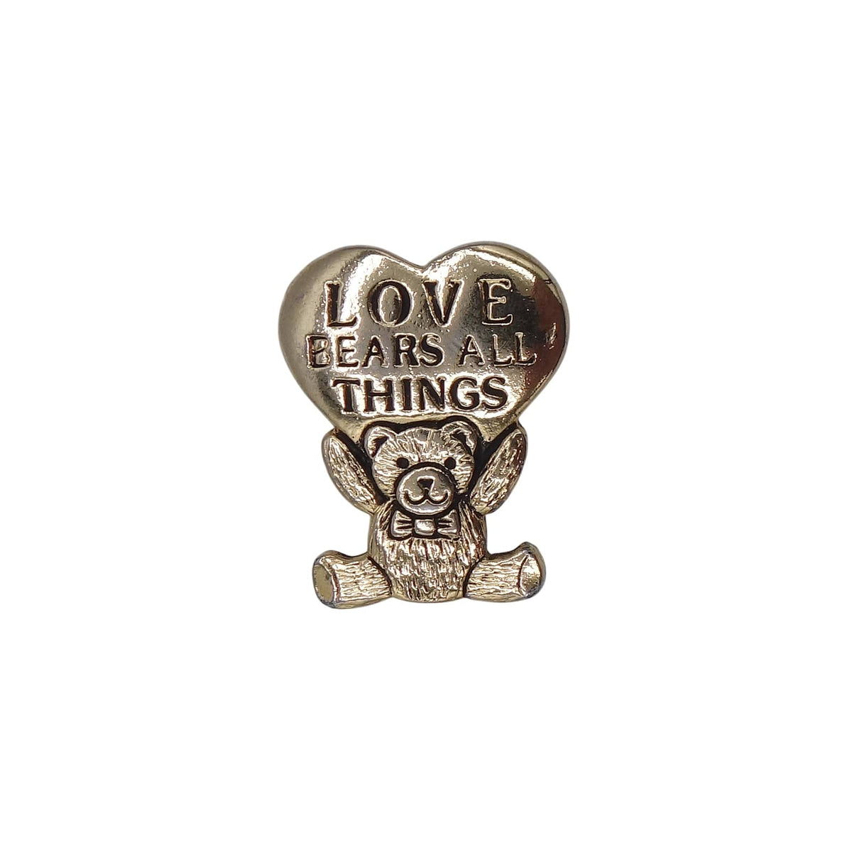 ハートを掲げたテディベア LOVE BEARS ALL THINGS ピンズ 金色 ピンバッチ