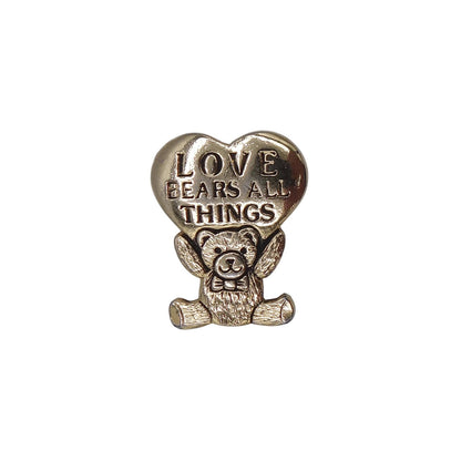 ハートを掲げたテディベア LOVE BEARS ALL THINGS ピンズ 金色 ピンバッチ